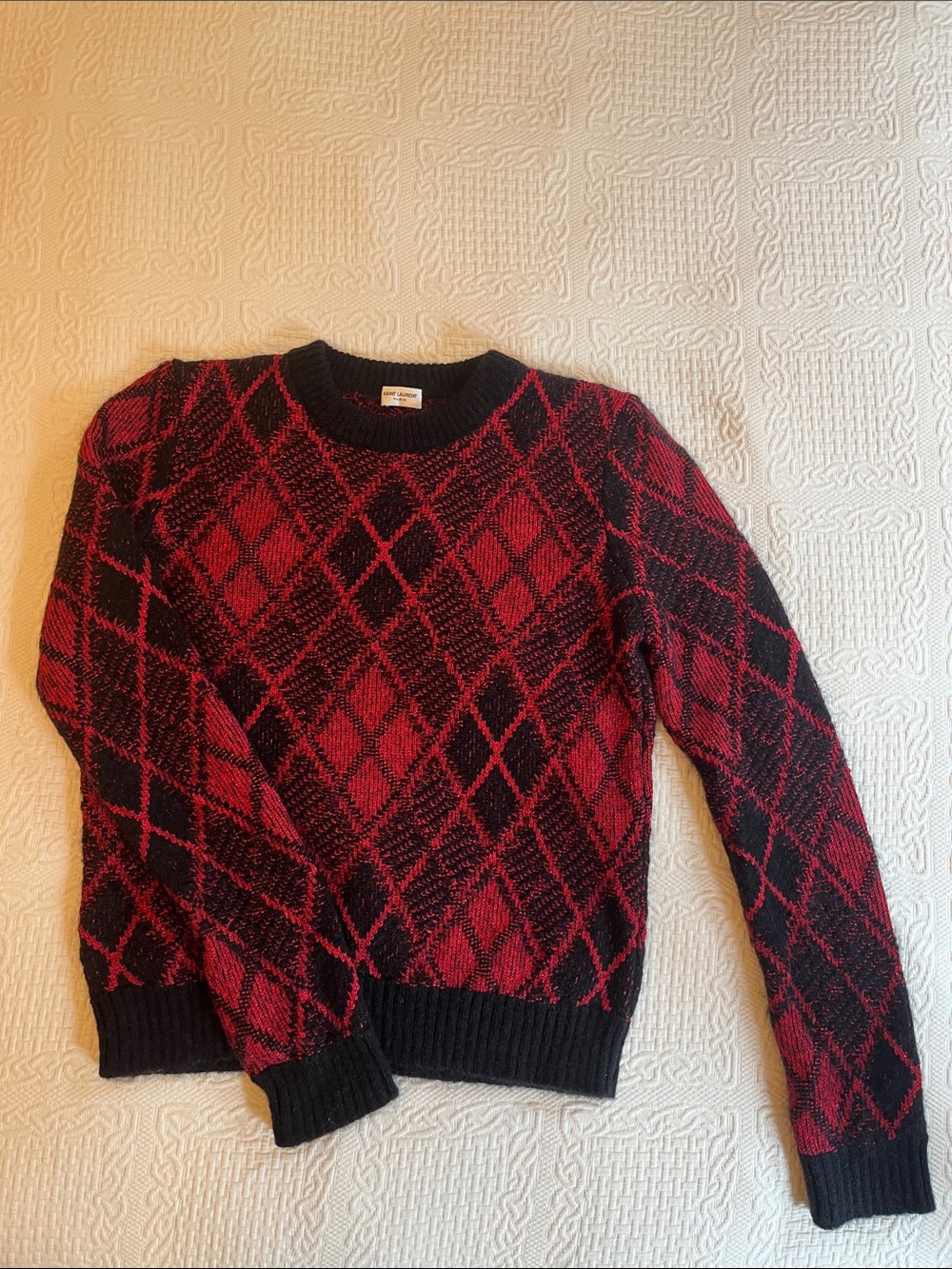 Saint Laurent Red and Black Diamond Crewneck Sweater